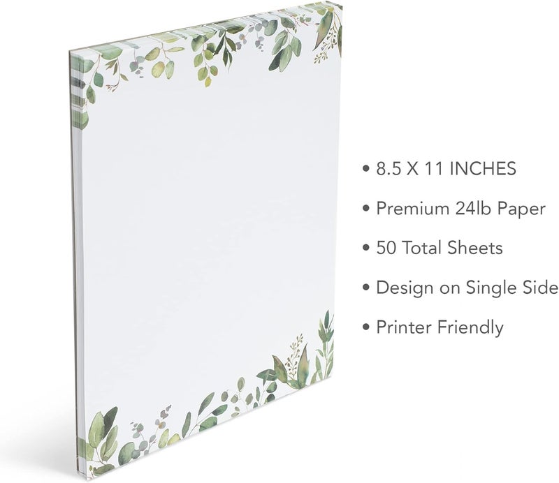THiNKABLE Leaf Theme Paper Stationery, Greenery Letterhead Paper 8.5 x 11 Inches, 50 Sheets, Elegant Writing Paper, Pretty Stationary Paper, Decorative Printer Paper - Image 3